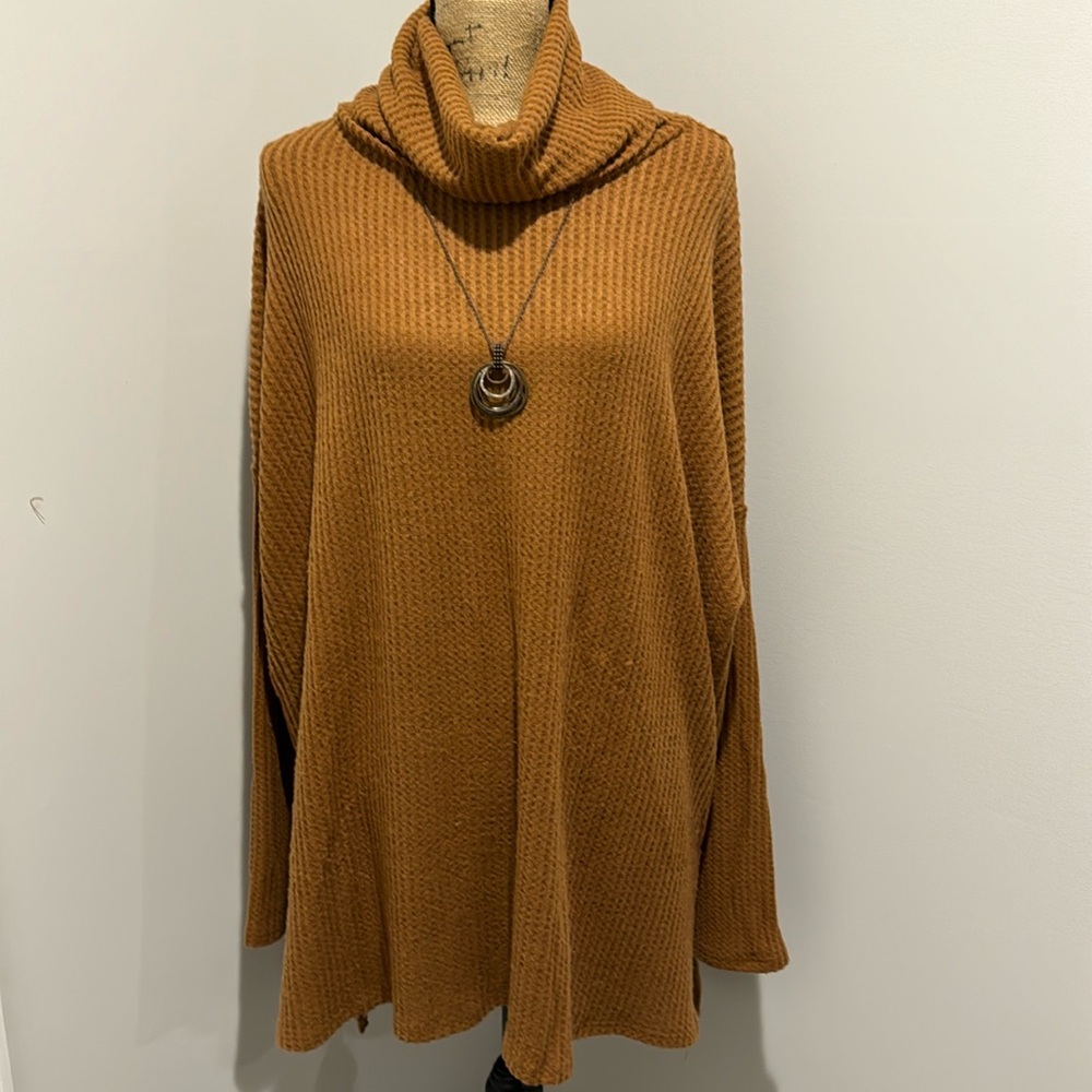 NWT Zenana Brushed Thermal Waffle Cowl Neck Sweater